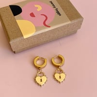 Image 4 of Lock Spot Huggie Hoops - Gold