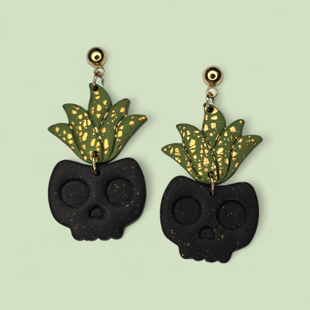 Image of Creep It Growing 2 Succulent Skull Planter Earrings