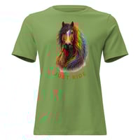 Image 3 of Just Ride Horse Lover Women’s T-Shirt – Colorful Equestrian Graphic Tee