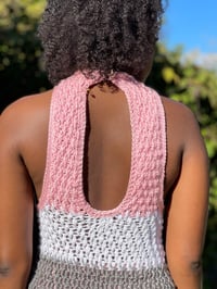 Image 4 of Pink/Grey/Whie Extra Deep Vee Crochet Shift