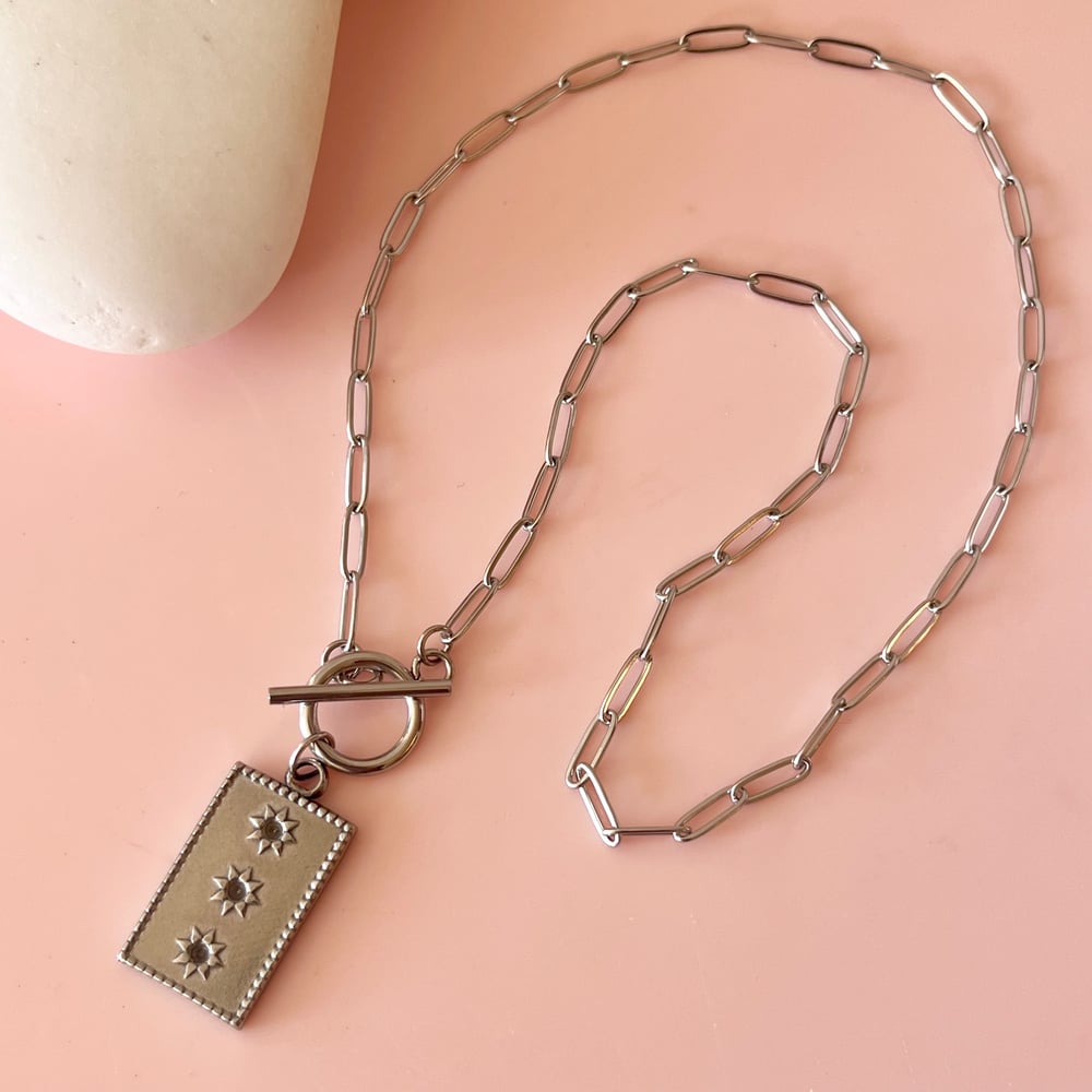 Image of Paperclip Chain with Rectangular Flower Pendant