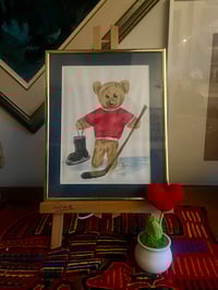 Image 1 of Hockey Teddy Watercolour Drawing