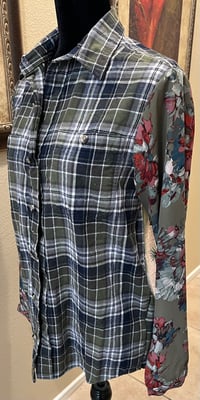 Image 3 of Vintage Funky Green Flannel Shirt Floral Sleeves Cactus