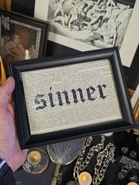 Image 2 of "SINNER" 1800's bible page with preserved web
