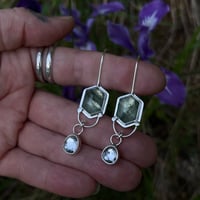 Image 3 of Rutilated Prehnite Earrings with Herkimer Diamonds