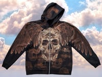 Image 1 of “LOOK ALIVE” CUSTOM BLEACH PAINTED ZIP UP HOODIE XL