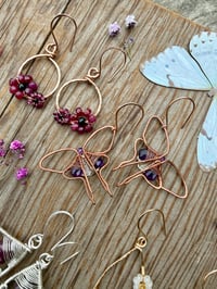 Image 3 of Copper Woven Luna Moth Earrings with Amethyst