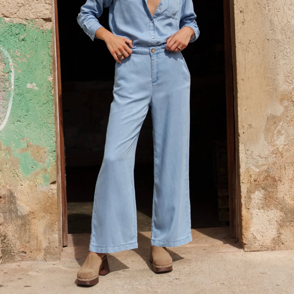 Image of Pantalon LAURA Denim Bleu Clair