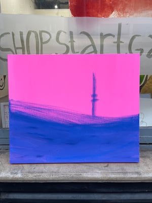 Tv tower - pink, 50x60 cm, mixed technique on canvas