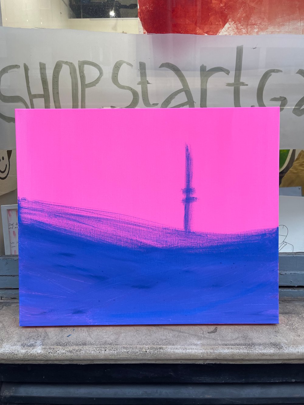 Image of Tv tower - pink, 50x60 cm, mixed technique on canvas
