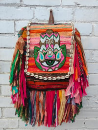 Image 1 of 2-Frill sari Bohemian Back Pack with adjustable leather strap