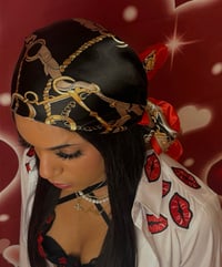Image 4 of Black & Red Silk Head Scarf