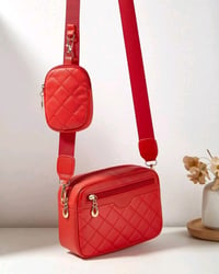 Image 3 of Women's Embroidered Diamond Pattern Shoulder Crossbody Bag With Matching Clutch Bag