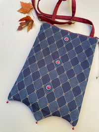 Image 2 of Blue Tapestry With Red Buttons Zippertop Crossbody Strap Bag