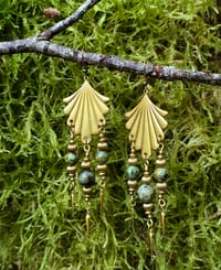 Image 2 of African Turquoise and Brass Triple Drop Earrings 