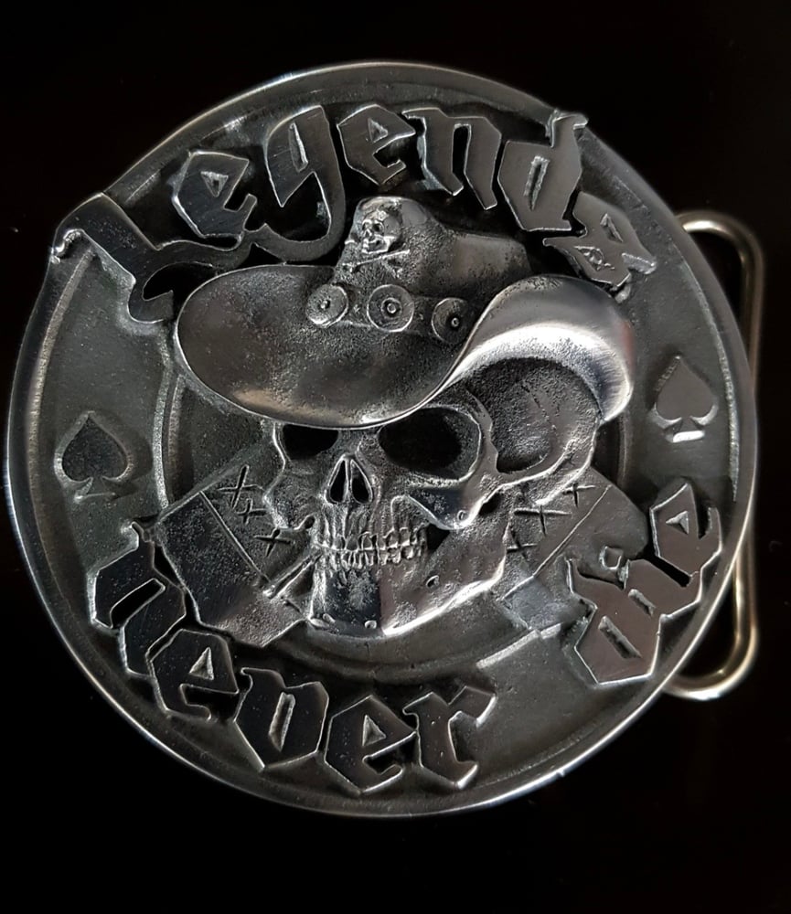 Image of LEGENDS NEVER DIE PEWTER BELT BUCKLE