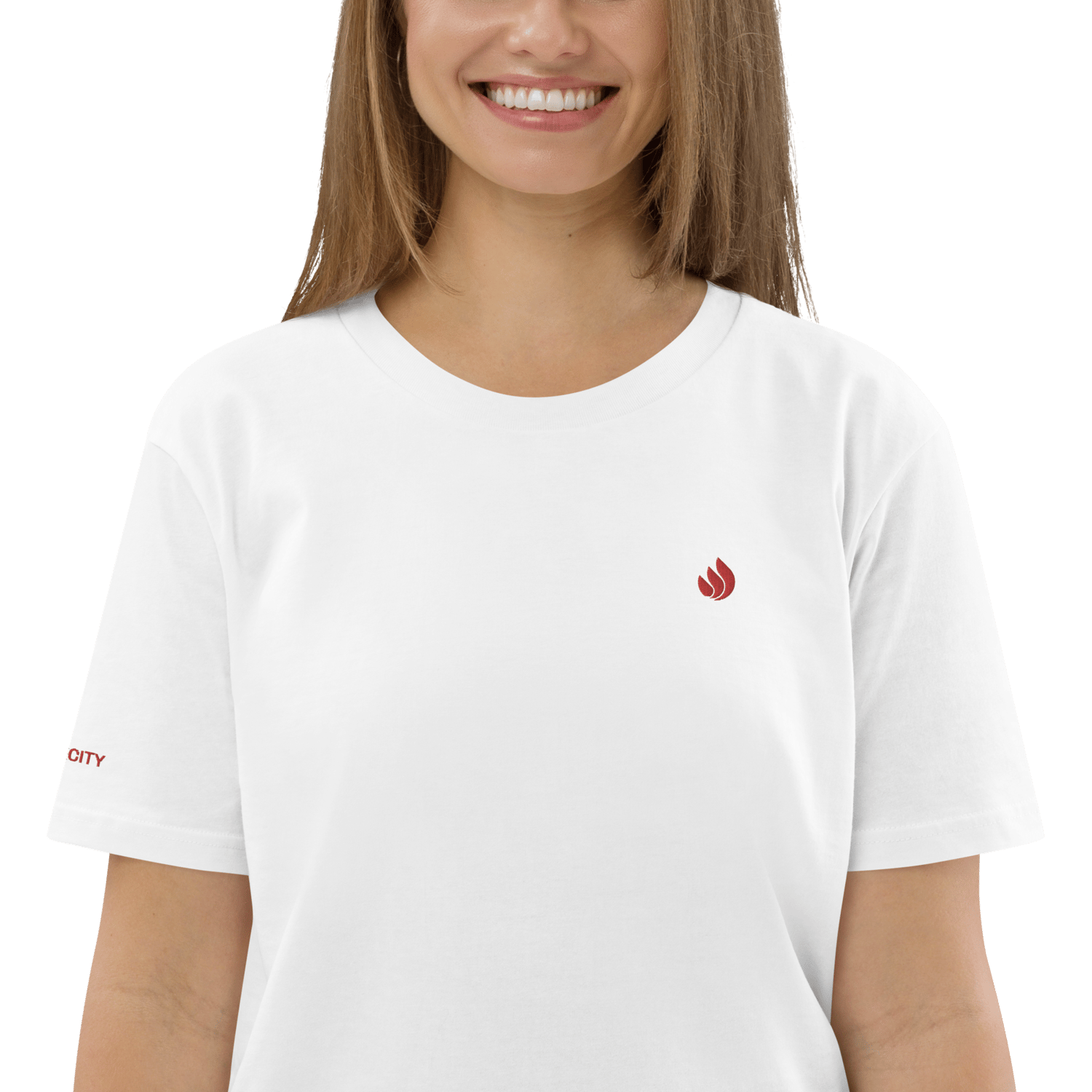 Image of CLASSIC - WHITE SMOVE.CITY Unisex Organic Cotton T-Shirt | with embroidered RED logo