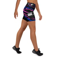 Image 2 of BOSSFITTED Black Neon Pink and Blue Yoga Shorts