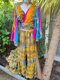 Image 2 of Glitter BELL bottoms - yellow mustard tie dye sequin- see through