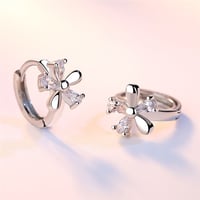 Image 2 of Cute CZ Flower Earrings Fine 925 Sterling Silver with AAA Cubic Zircon Stone Inlay Paved Hoop Loop J