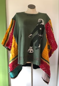 Image 1 of Upcycled “Bob Marley/Mosquitohead” vintage quilt poncho