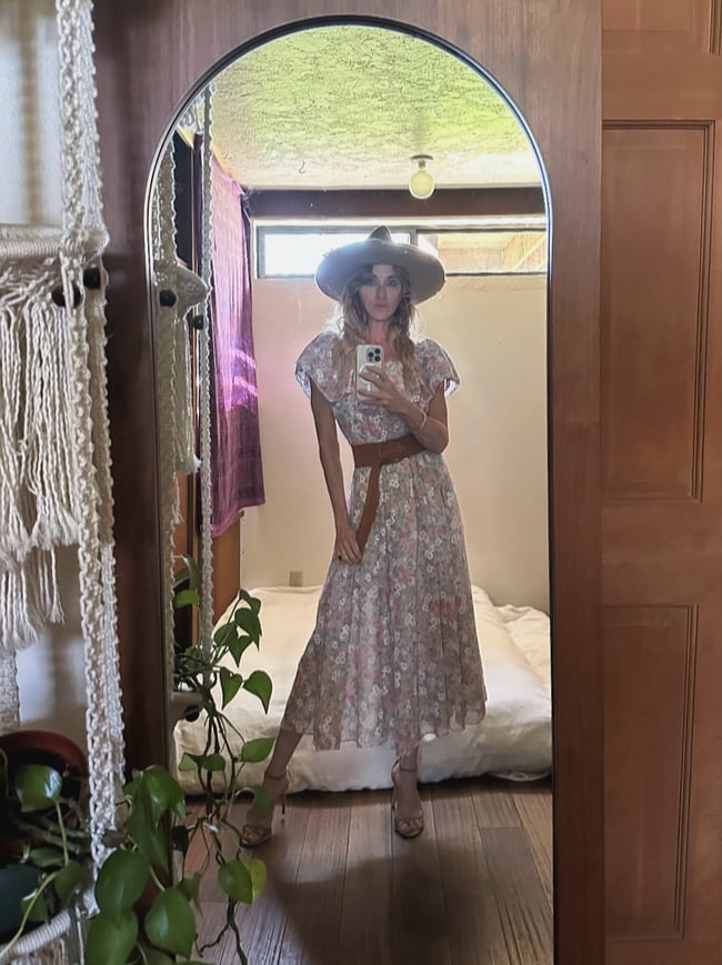70s Lanz floral off shoulder maxi dress