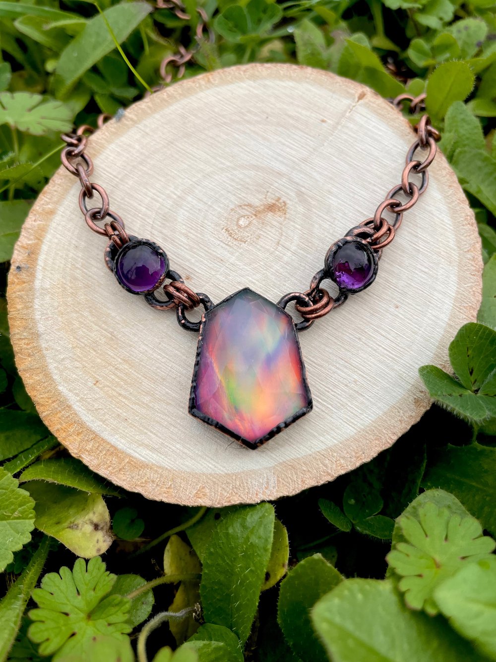 Aurora Opal and Amethyst Necklace 