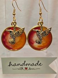 Image 5 of Handcrafted Resin Hummingbird Charm Earrings 