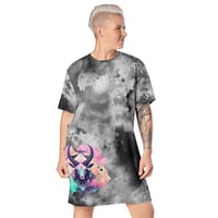 Image 1 of Bright Neon Watercolor Baphomet Goat Head T-shirt dress