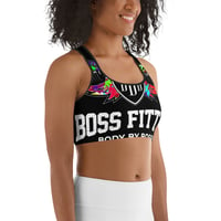 Image 2 of BOSSFITTED Black and Colorful AOP Sports Bra