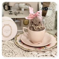 Image 5 of Handmade Victorian Plum Colour Teacup Bunny