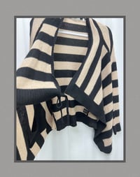 Image 4 of 360 CASHMERE Black and Tan waterfall collar long sleeve tie front sweater