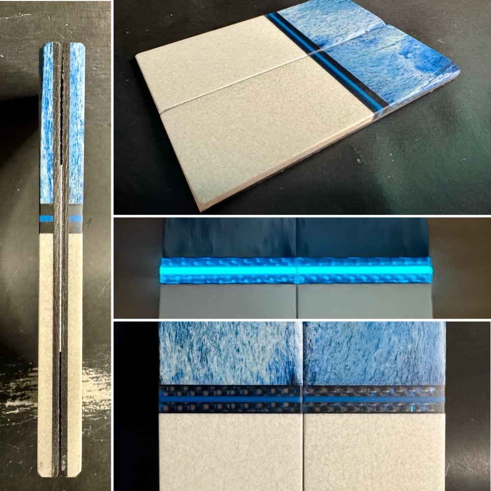 Image of Giraffe Bone & White Glass GLOW Segmented Knife Scales