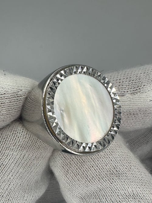 Image of Mother of Pearl Sterling Silver Half Sovereing Ring