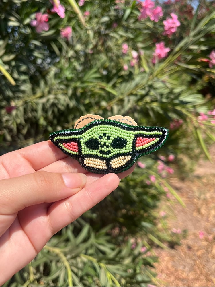 Image of Native beaded baby Yoda pin