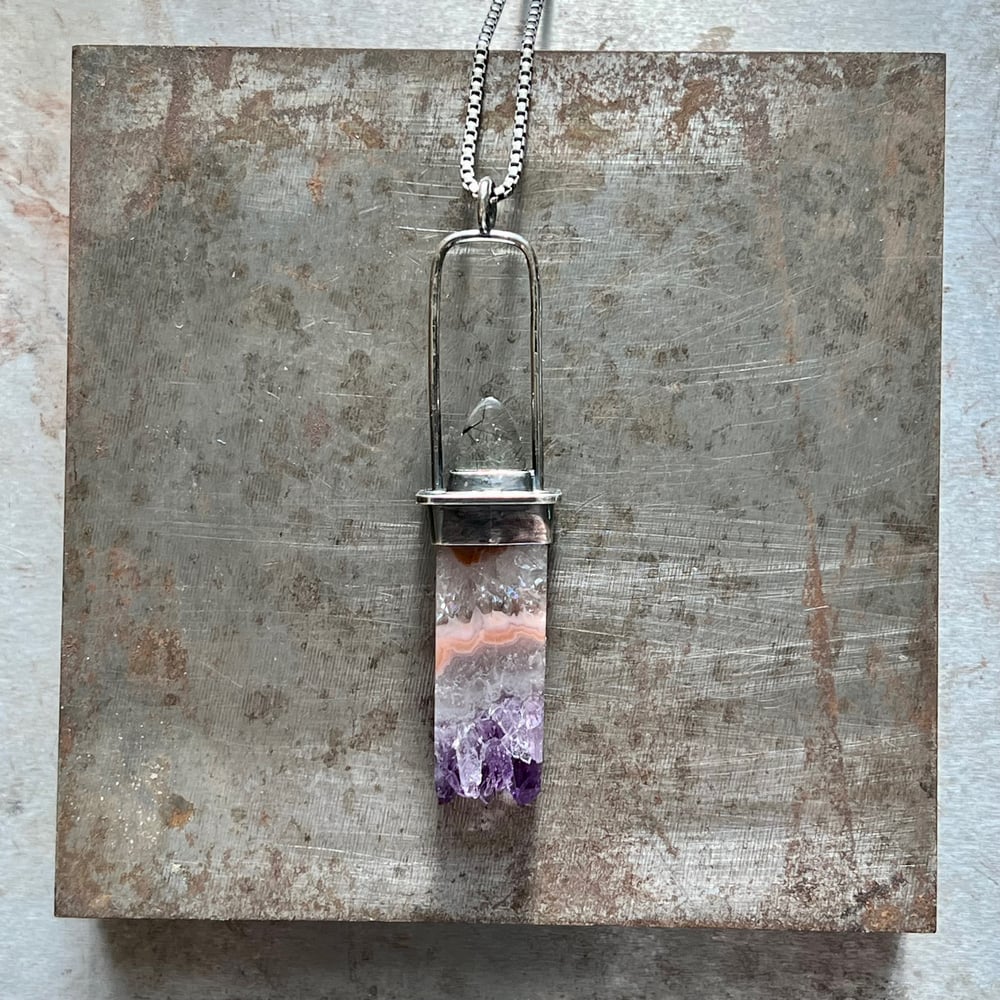 Image of Amethyst Slice & Green Tourmalated Quartz Talisman Necklace