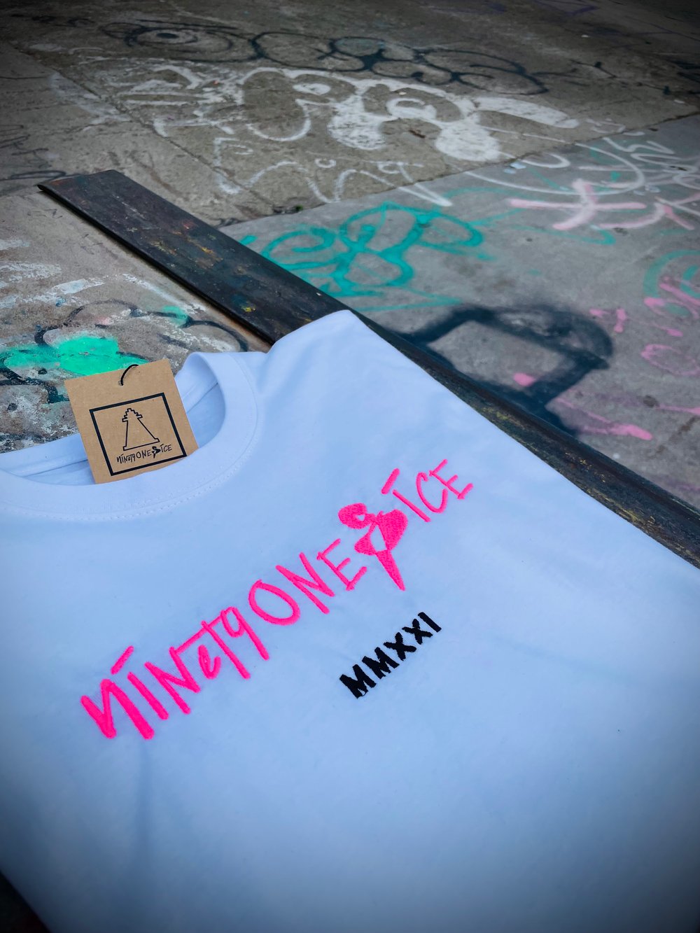 Image of White/Neon Pink Script Tee
