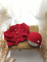 Image 1 of Newborn Photo Prop Set | for Photoshoot | Kylie  | bonnet | jumper | red | Christmas | Winter