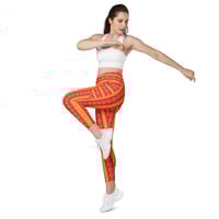 Image 2 of Orange Canna Lily Crossover Leggings with Pockets