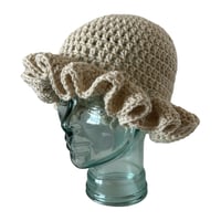 Image 2 of Off White Crochet Ruffle Hat