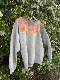 Image 1 of Holly Stalder Reconstructed Sweatshirt with Quilted Floral Neckline 