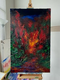 Image 1 of “Forest Fire” acrylic on canvas 30 x 48 