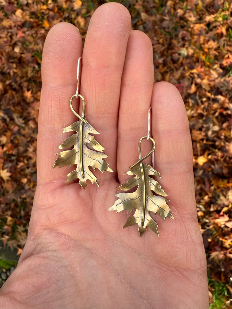 Image of Shumard Oak Leaf Brass Earrings