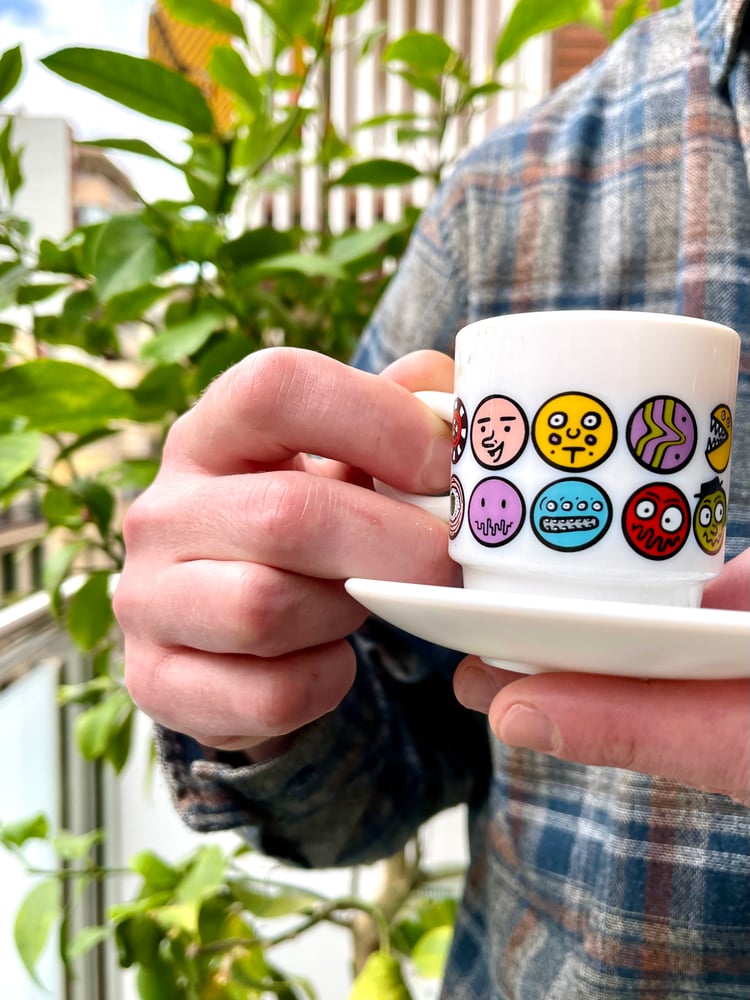 Image of Espresso Cup w/ Saucer “Happy Face” Set