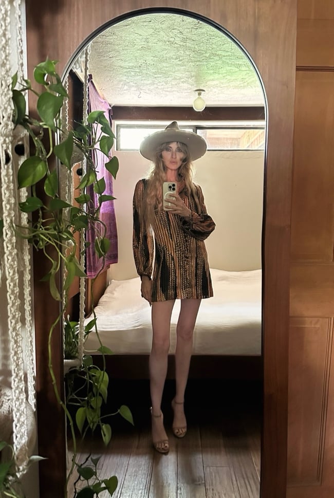 late 1970s silk San Francisco boutique poet sleeve dress