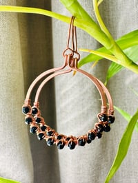 Image 1 of Black Agate (Copper) Hoop Earrings