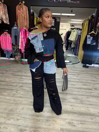 DENIM ARIEL DISTRESSED JOGGER SET