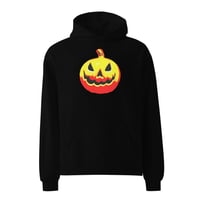 Image 1 of Long Sleeve Oversized Hoodie (Adult M/F) - Jack O Lantern Vintage Red-Yellow