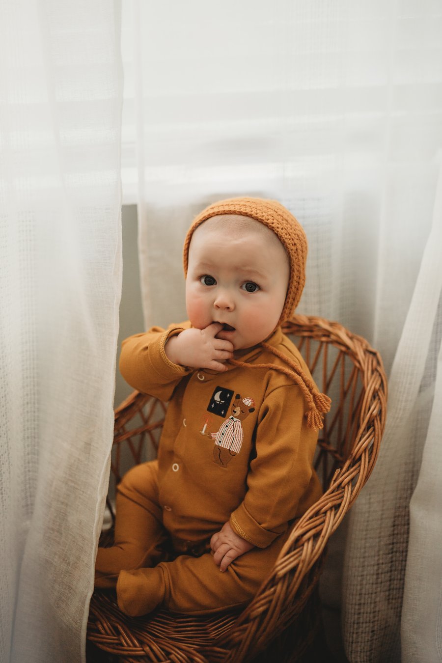 Image of Bedtime Bear - mustard button down sleepsuit 