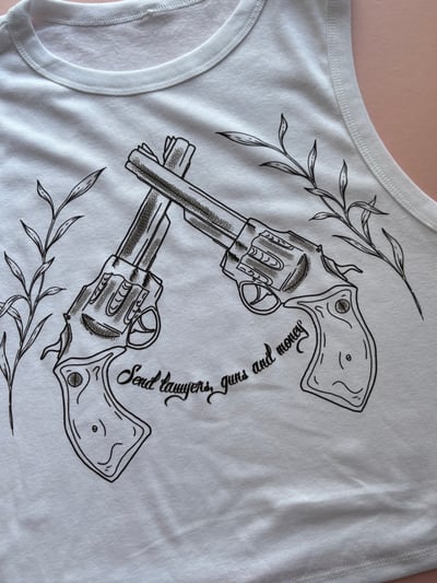 Image of send lawyers, guns and money